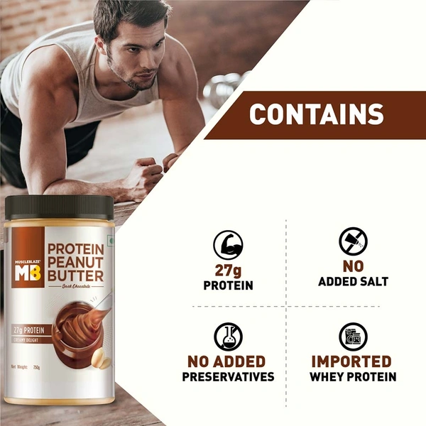 Muscleblaze  MuscleBlaze High Protein Peanut Butter, 0.750 kg, Dark Chocolate Creamy - 0.750 kg, Dark Chocolate Creamy