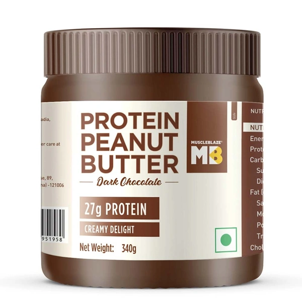 Muscleblaze  MuscleBlaze High Protein Peanut Butter, 0.340 kg, Dark Chocolate Creamy - 0.340 kg, Dark Chocolate Creamy
