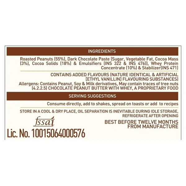 Muscleblaze  MuscleBlaze High Protein Peanut Butter, 0.340 kg, Dark Chocolate Creamy - 0.340 kg, Dark Chocolate Creamy