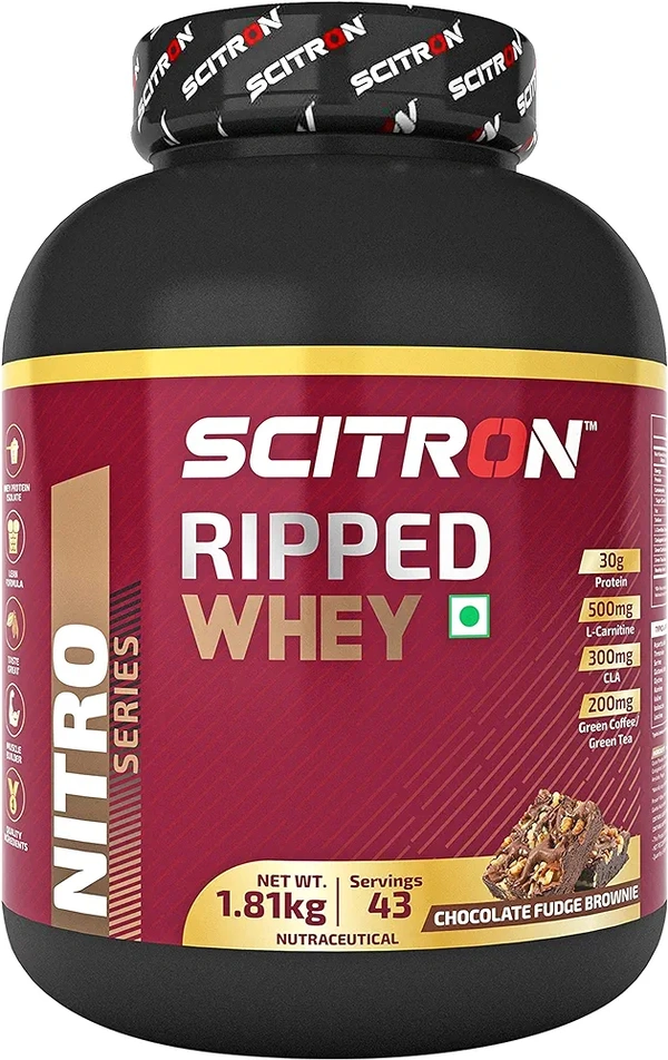 Scitron Ripped Whey Protein (Weight Loss + Post Workout Recovery) - Chocolate Fudge Brownie, 2kg