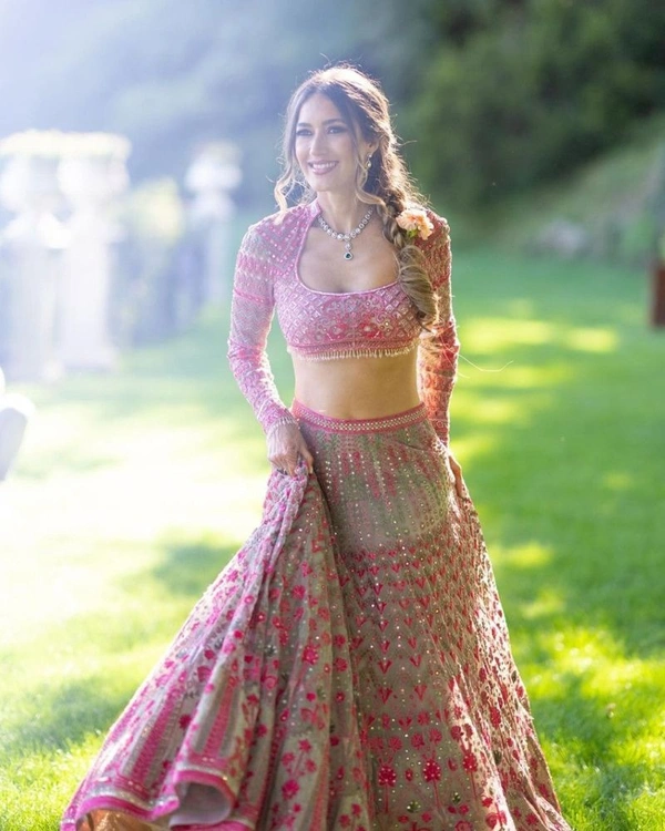Grey Georgette Thread Sequins Lehenga Choli