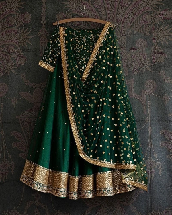 Green Nylon Net Wedding Mehndi Wear Lehenga Choli
