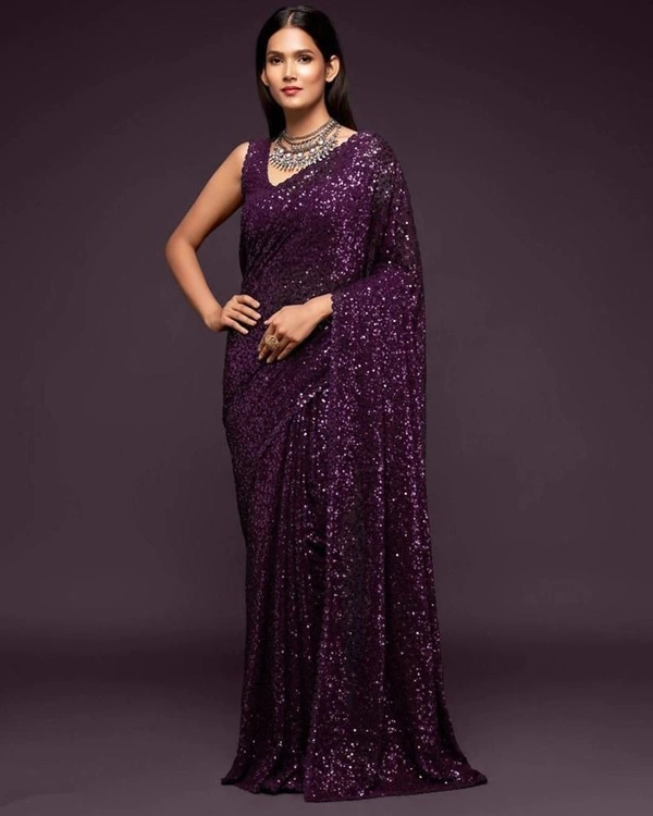 Purple Georgette Designer Sequence Saree