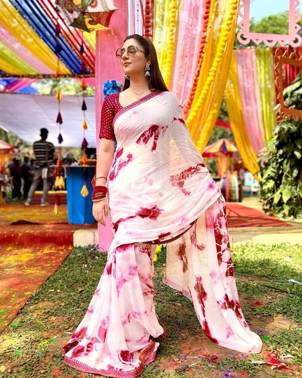 Baby Pink Sibori Print Saree With Rosy Blouse