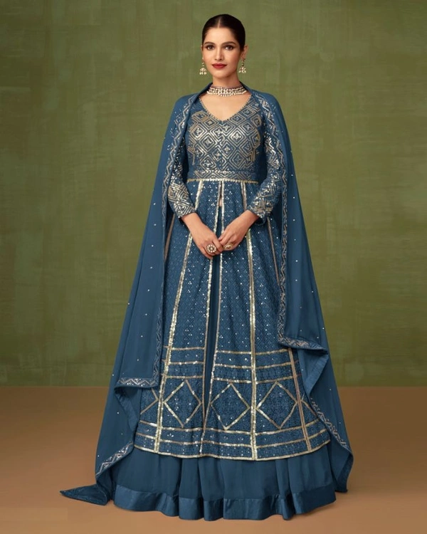 Blue Faux Georgette Party Wear Anarkali Dress