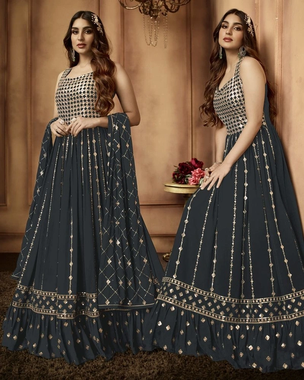 Skip to the beginning of the images gallery Grey Georgette Party Wear Anarkali Dress