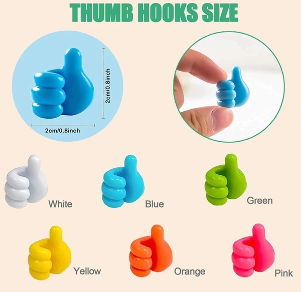 Thumb Wall Hook  - Small, white, black, green, yellow, blue, orange, pink
