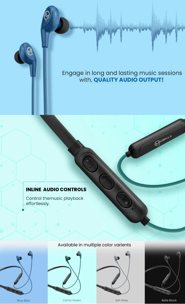 Mobilla MBUDDY 110 Neckband  - Blue Bliss, Camo Green, Ash Grey and Belle Black