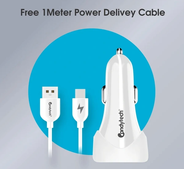 Candytech CC-15 Type-C Car Charger  - Black/White
