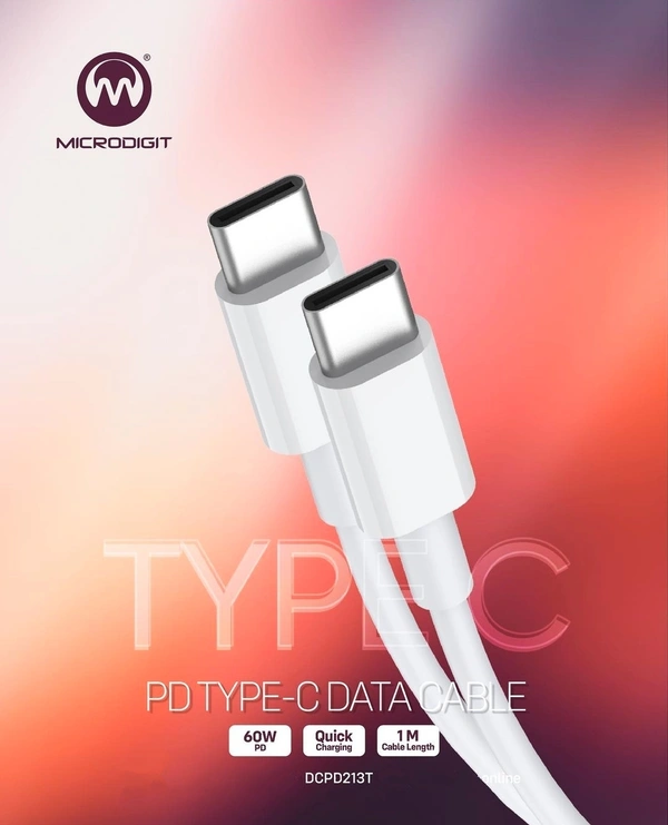 Microdigit DCPD213T 60w PD Type-C to C Cable - White