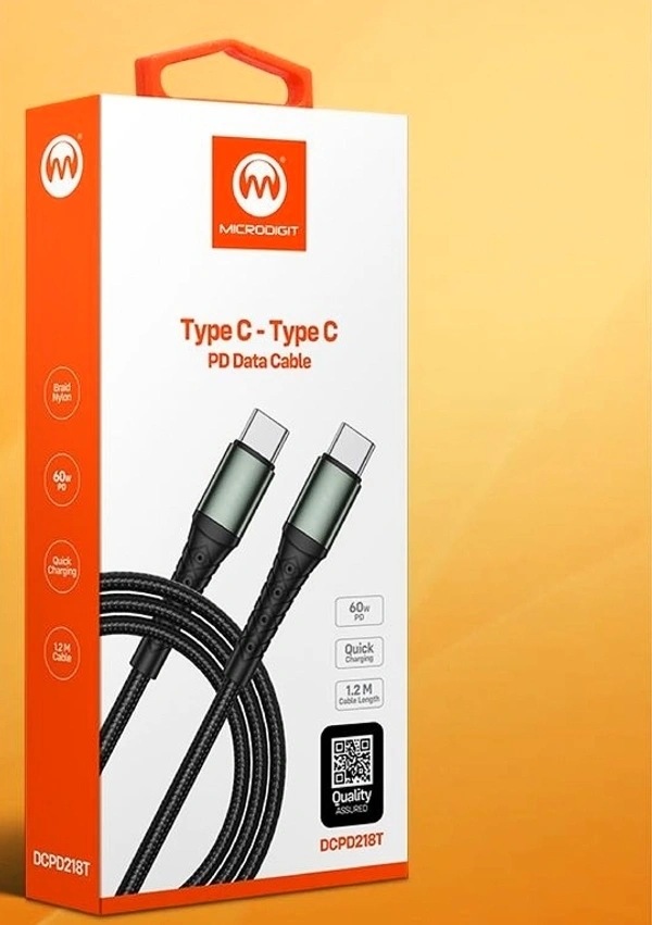 Microdigit DCPD218T 60w PD Type-C to C Cable - Black