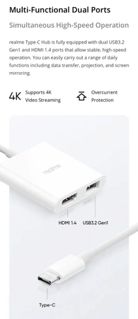 Realme USB 3.2 Gen 1 HDMI 1.4 Type-C Hub - White