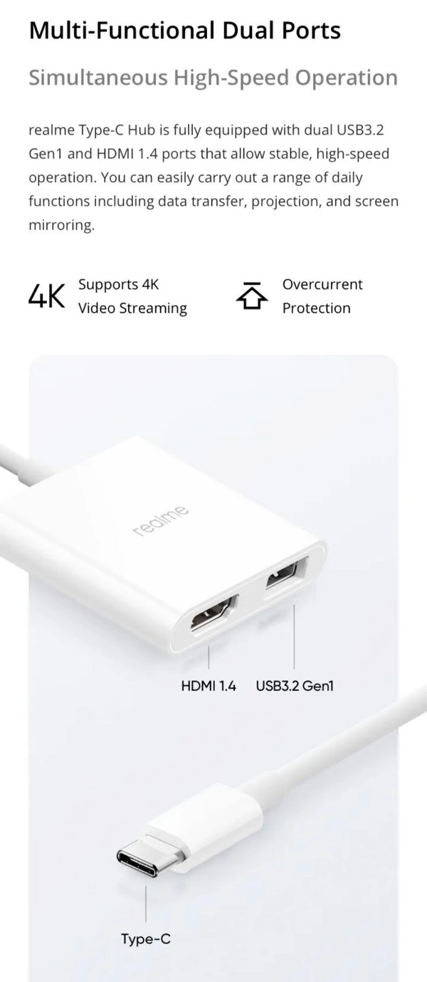 Realme USB 3.2 Gen 1 HDMI 1.4 Type-C Hub - White