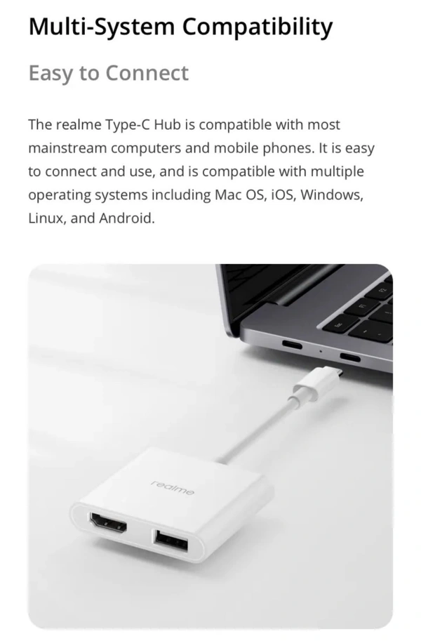Realme USB 3.2 Gen 1 HDMI 1.4 Type-C Hub - White