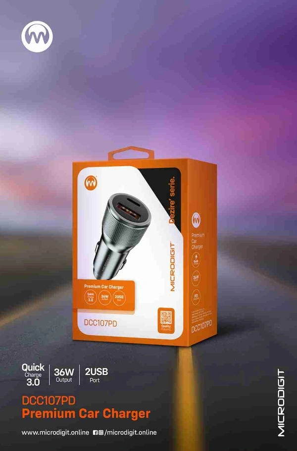Microdigit DCC107PD 42.5W PD Car Charger  - Black