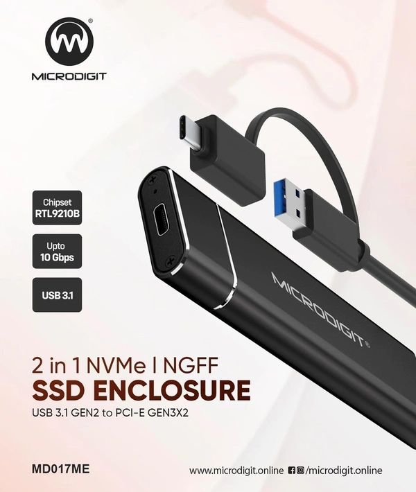 Microdigit MD017ME 2-in-1 NVMe|NGFF SSD Enclosure 