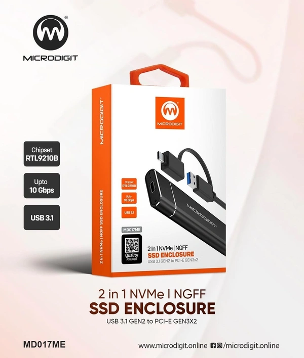 Microdigit MD017ME 2-in-1 NVMe|NGFF SSD Enclosure 