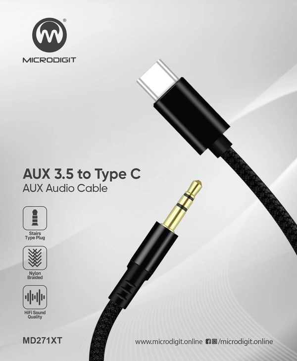 Microdigit MD271XT 3.5mm to Type-C Aux Cable  - Black