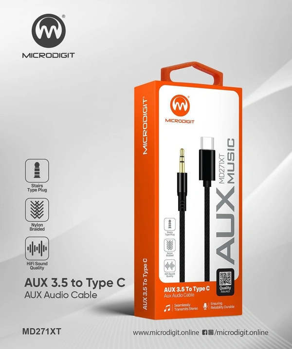 Microdigit MD271XT 3.5mm to Type-C Aux Cable  - Black