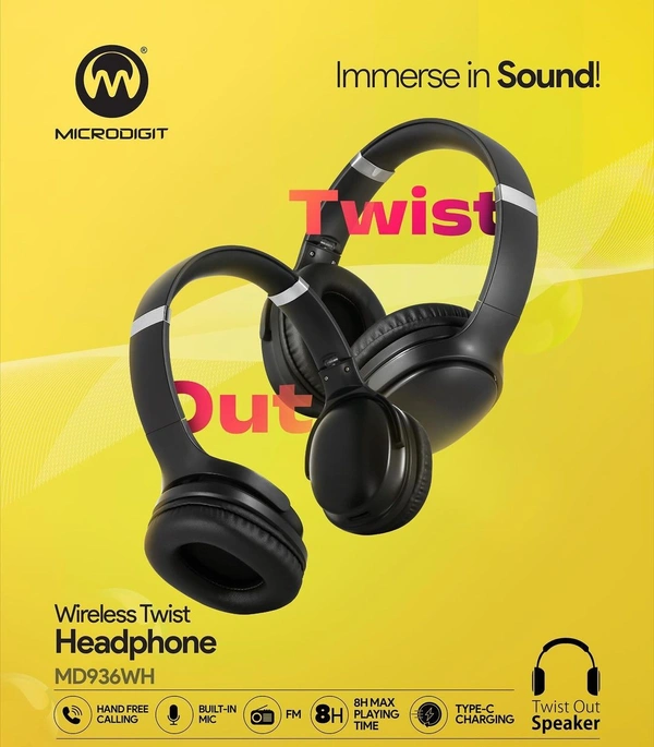 Microdigit MD936WH Wireless Twist Headphone - Black