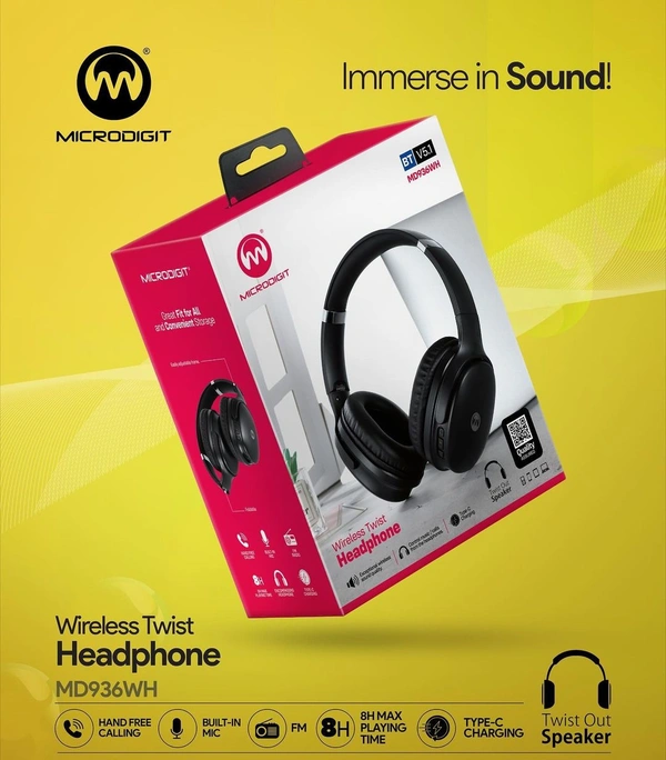 Microdigit MD936WH Wireless Twist Headphone - Black