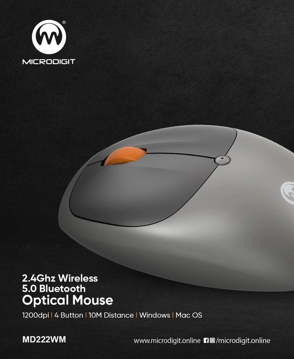 Microdigit MD222WM 2.4Ghz + 5.0 Bluetooth Mouse  - Black