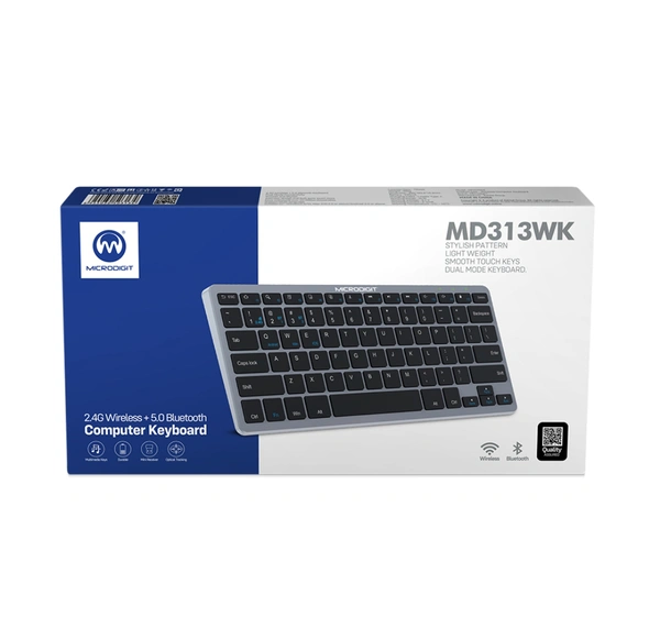 Microdigit MD313WK Bluetooth 5.0 + 2.4G Wireless Mini Keyboard  - Black