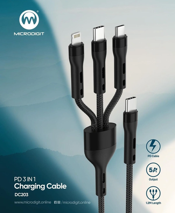 Microdigit DC203 3-in-1 5A PD Cable