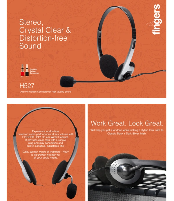 FINGERS H527 Wired On Ear Headphone with Mic - Gray