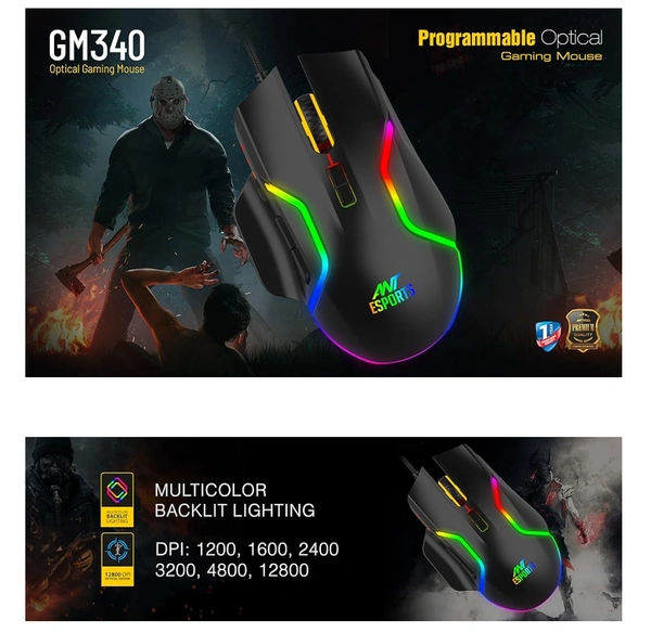 Ant Esports GM340 Wired Optical Gaming Mouse  - Black