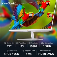 Viewsonic  ViewSonic VA2432-MH-W 24 Inch Full HD IPS White Slim Monitor  - White