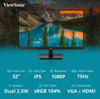 Viewsonic  ViewSonic VA3209-MH 32 Inch Full Hd IPS Freesync Wide Monitor  - Black