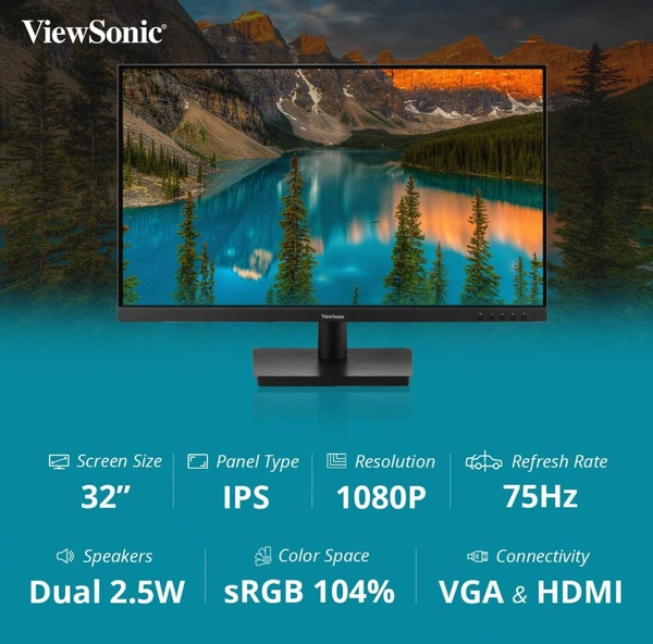 Viewsonic  ViewSonic VA3209-MH 32 Inch Full Hd IPS Freesync Wide Monitor  - Black