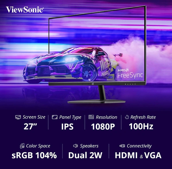 Viewsonic  ViewSonic VA2732-MH 27 Inch FHD IPS Home and Office Monitor  - Black