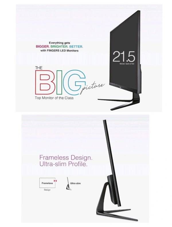 Fingers  FINGERS The Big Picture LED 21.45 (51.48cm) FHD Ultra-Slim & Frameless Monitor - Black