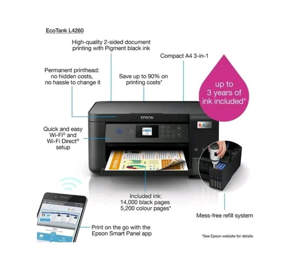 EPSON Epson EcoTank L4260 A4 Wi-Fi Duplex All-in-One Ink Tank Printer - Black