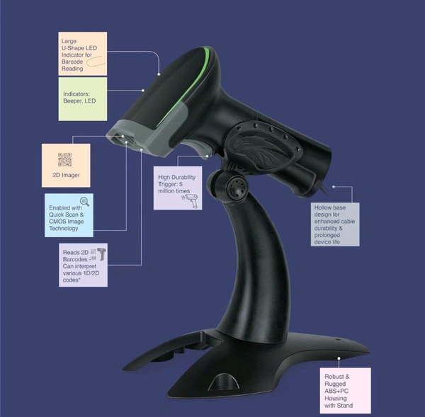 Fingers  FINGERS 2D-QuickScan W9 USB Wired Barcode Scanner - Black