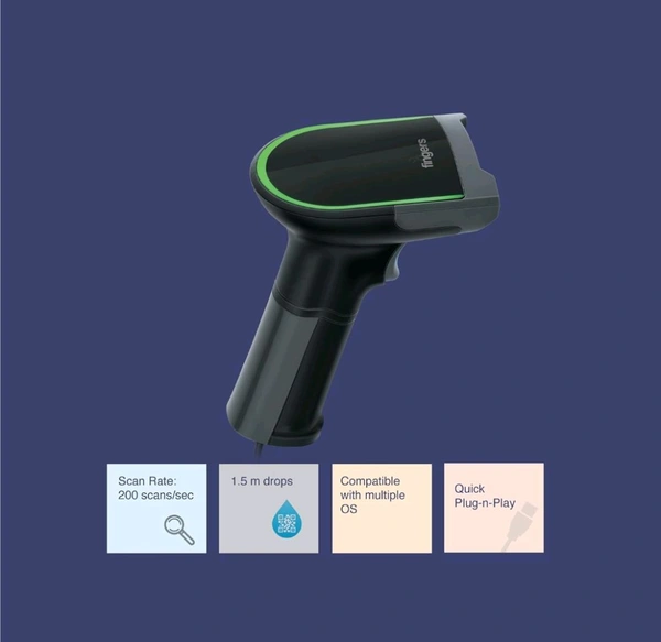 Fingers  FINGERS 2D-QuickScan W9 USB Wired Barcode Scanner - Black