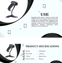 Fingers  FINGERS Quickscan WL2 Barcode Scanner with Quickscan Technology - Black