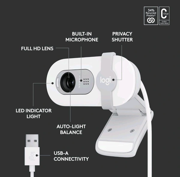 Logitech Brio 100 Full HD Webcam - White