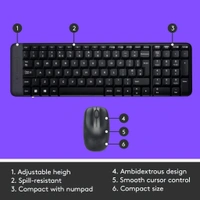 Logitech MK220 Compact Wireless Keyboard and Mouse - Black