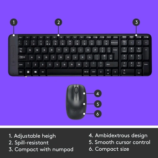 Logitech MK220 Compact Wireless Keyboard and Mouse - Black