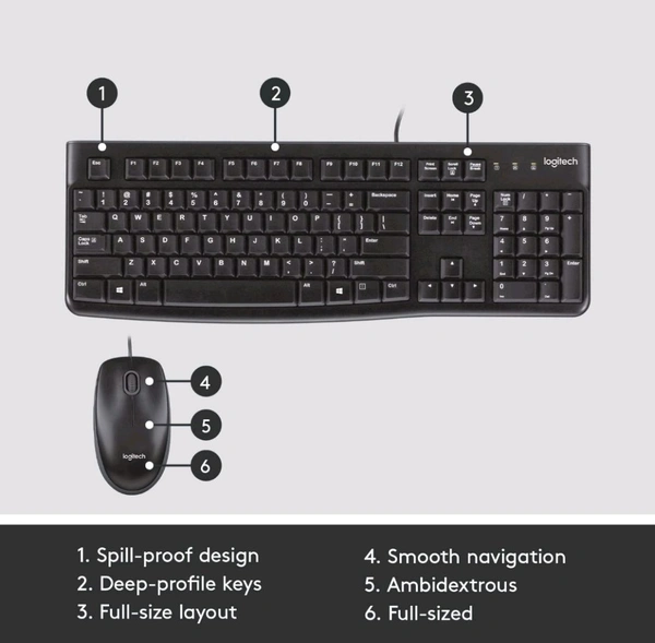 Logitech MK120 Wired USB Keyboard and Mouse - Black