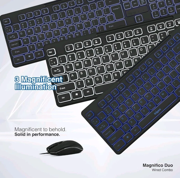 Fingers  FINGERS Magnifico Duo Wired Backlit Deskset Combo Keyboard & Mouse - Black
