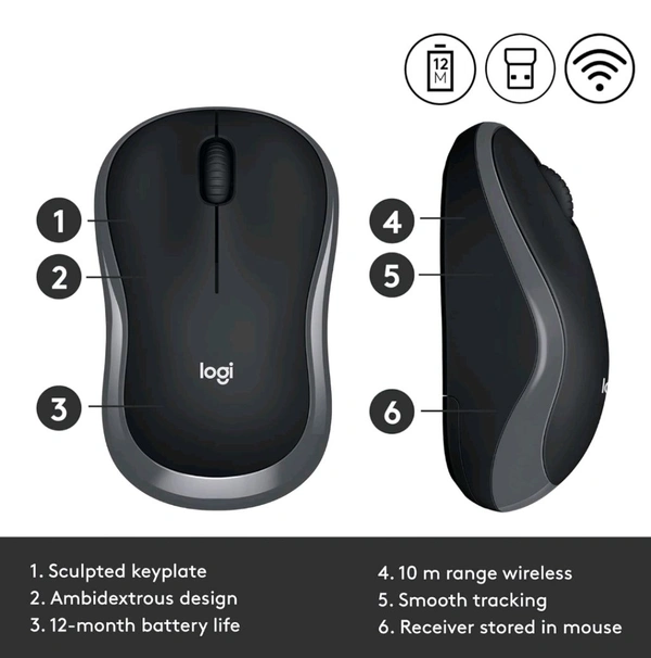Logitech M185 Wireless USB Mouse - Gray