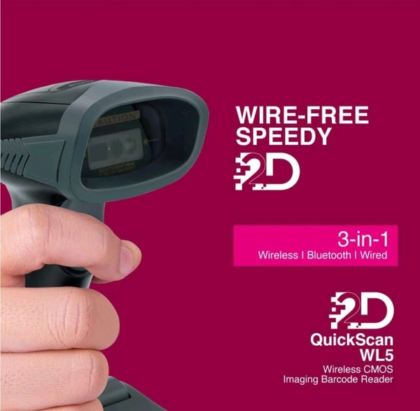 Fingers  FINGERS 2D-QuickScan WL5 Wireless Barcode Scanner - Black