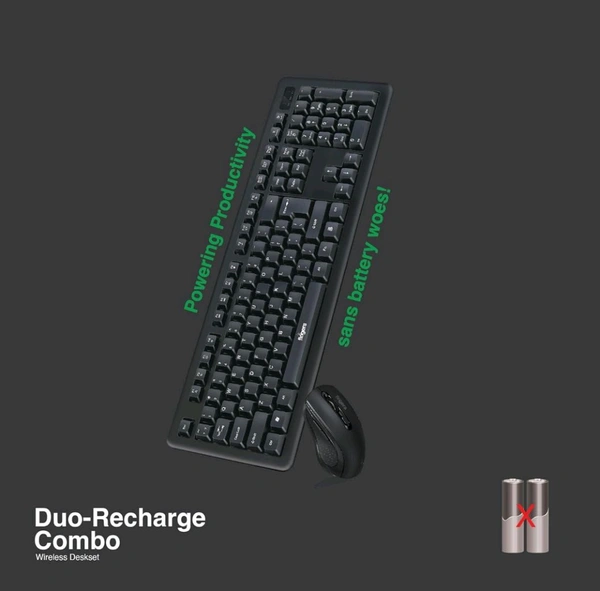 Fingers  FINGERS Duo-Recharge Wireless Deskset Mouse + Keyboard Combo - Black