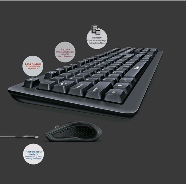 Fingers  FINGERS Duo-Recharge Wireless Deskset Mouse + Keyboard Combo - Black