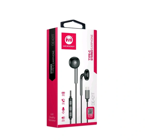 Microdigit DE421T Type-C Wired Earphone - Black