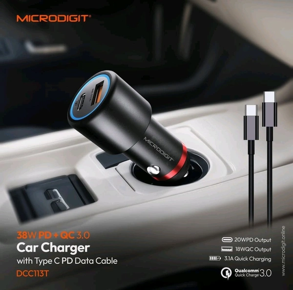 MICRODIGIT  Microdigit DCC113T 38w PD Type-C Car Charger  - Black
